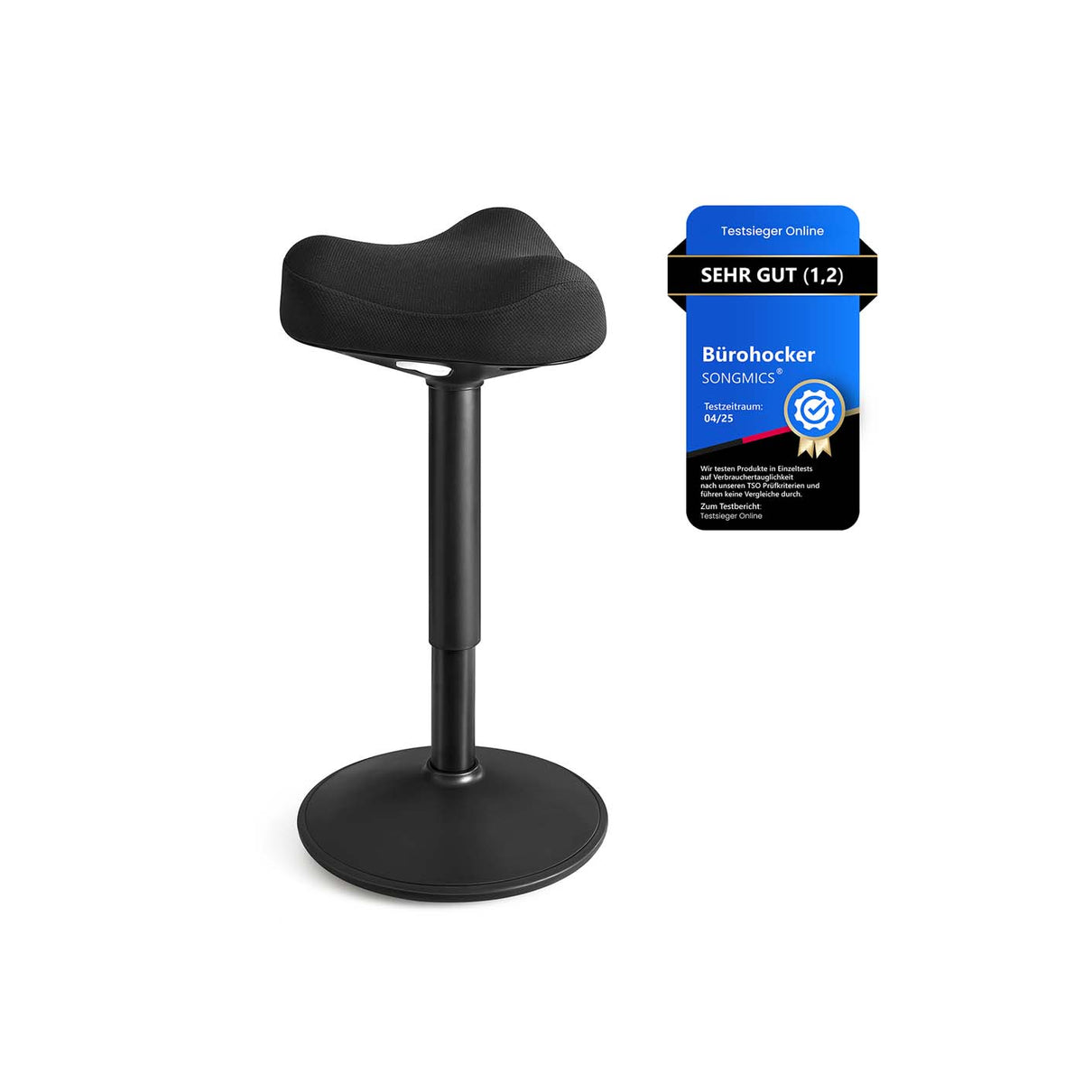 SONGMICS OSC05BK Ergonomic Desk Stool, 360° Rotatable, Height Adjustable, 56-81 cm, Easy Assembly, Black
