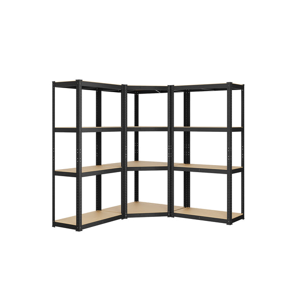 Eckregal-Set 4 Ebenen aus Metall tintenschwarz-naturbeige
