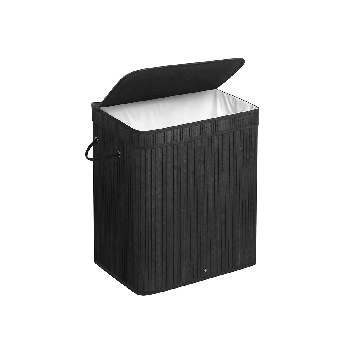 Comart Bambus-Wäschekorb – 72 Liter, Faltbar, Mit Deckel Und Griffen, Herausnehmbarem Innenfutter, Schwarz
