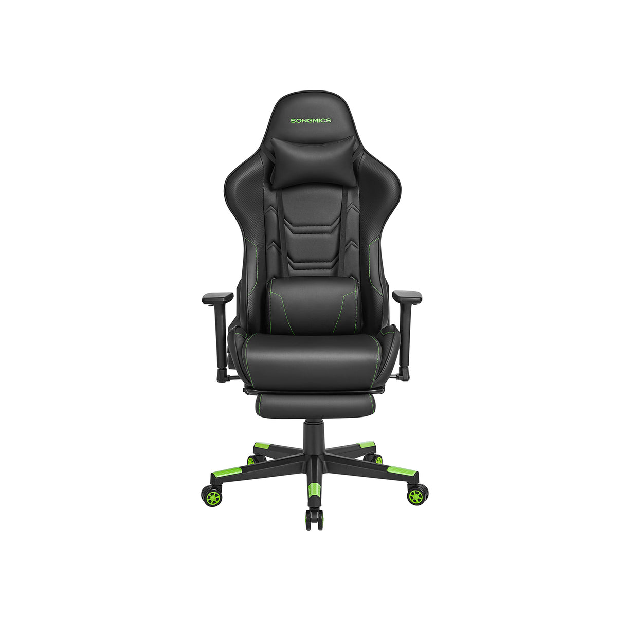 Gaming-Stuhl ergonomisch Armlehnen Kopfkissen schwarz-grün